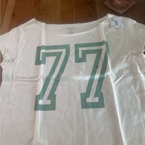 American Eagle Outfitters White Short Sleeve Tee with Mint Green 77 Graphic